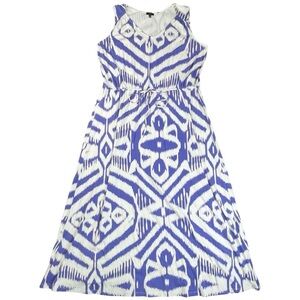 Talbots Ikat Maxi Dress Blue White Beachy Resort Long drawstring tie waist 2X